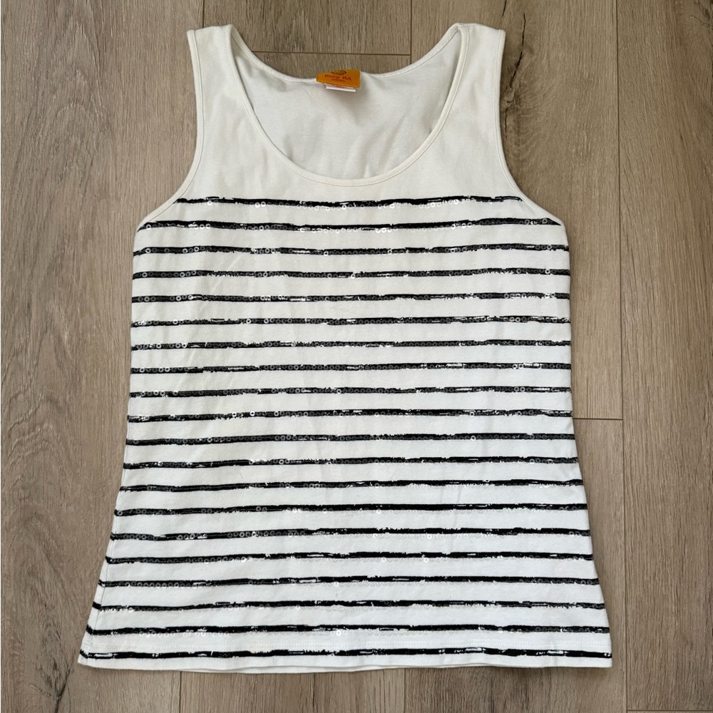 Black/Navy and White Sparkly Striped Tank Top